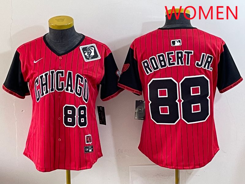 Women 2025 Chicago White Sox 88 Robert jr Red Joint Name Nike MLB Jersey style 22
